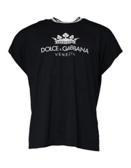 Dolce & Gabbana Dark Blue Logo Crown Cotton Crew Neck T-shirt -   -  Dolce & Gabbana.