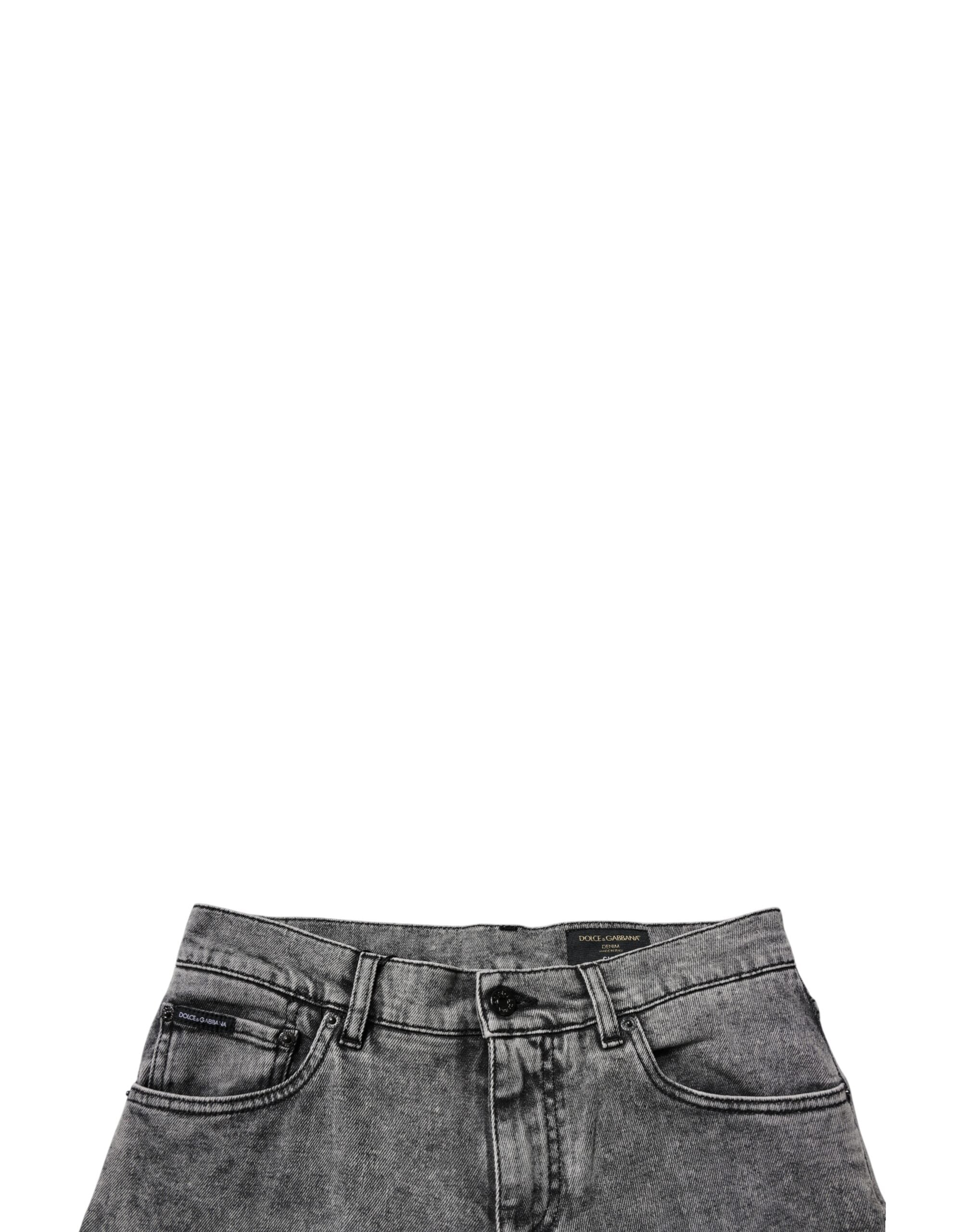 Dolce & Gabbana Dark Gray Washed Cotton Slim Fit Denim Jeans -   -  Dolce & Gabbana.