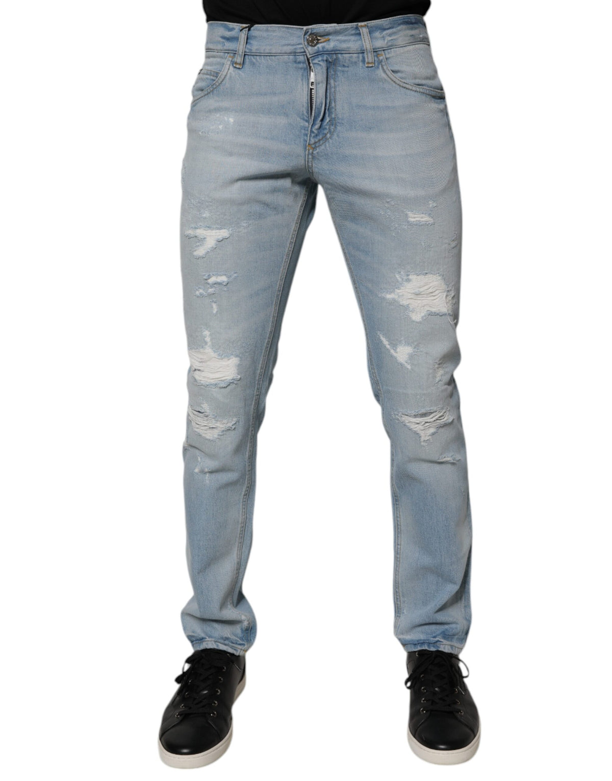 Dolce & Gabbana Light Blue Tattered Logo Skinny Denim Jeans -   -  Dolce & Gabbana.
