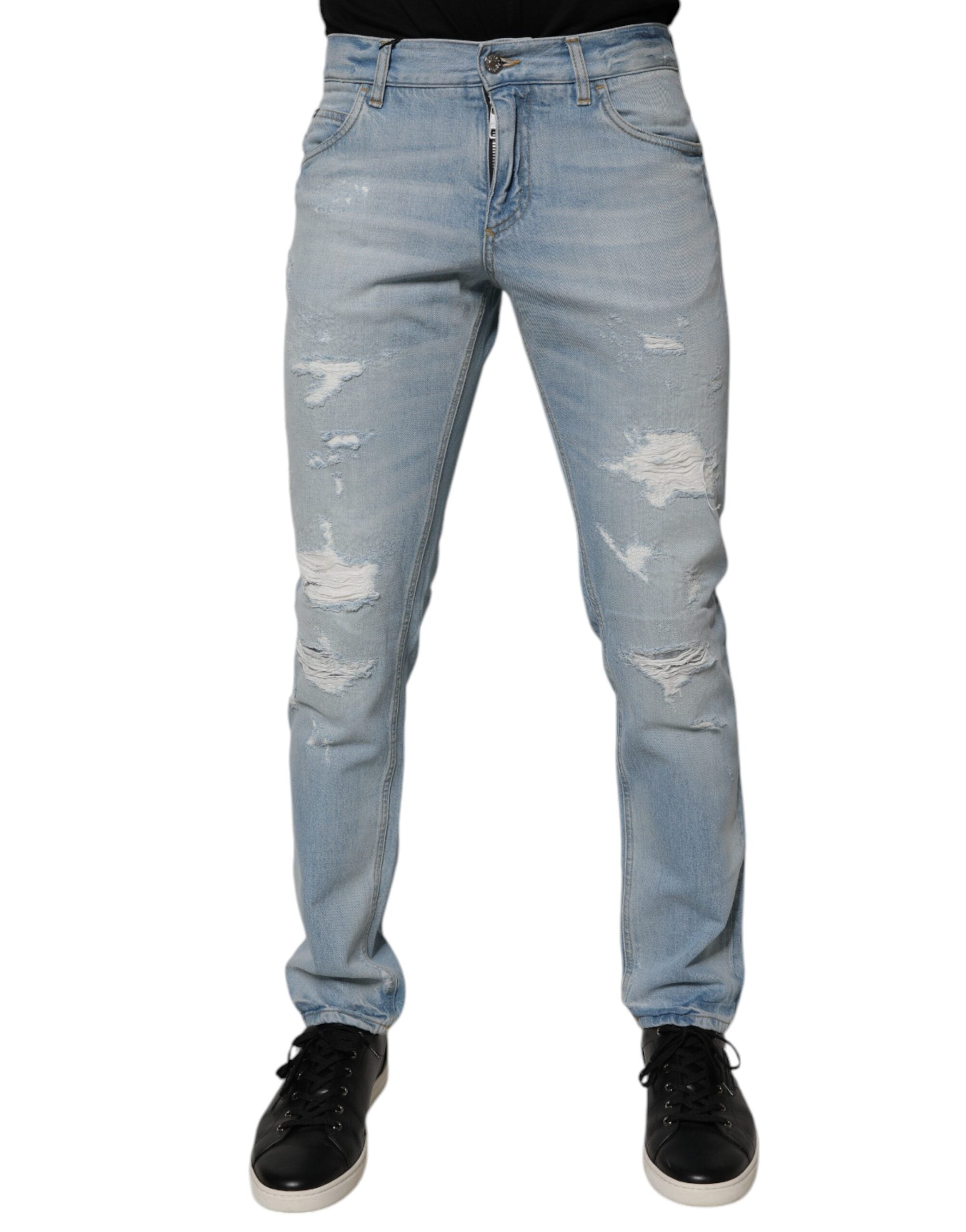 Dolce & Gabbana Light Blue Tattered Logo Skinny Denim Jeans -   -  Dolce & Gabbana.
