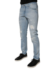 Dolce & Gabbana Light Blue Tattered Logo Skinny Denim Jeans -   -  Dolce & Gabbana.