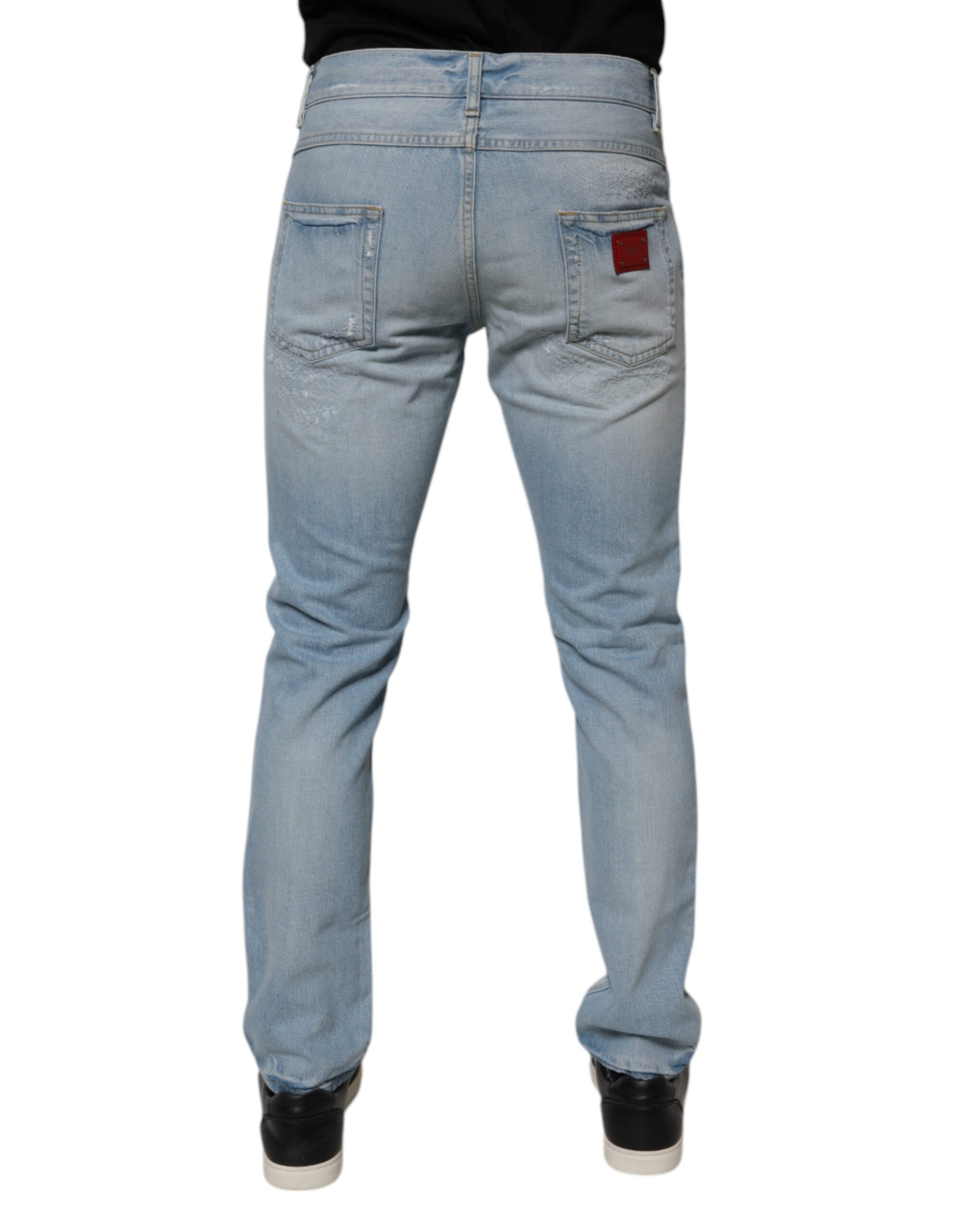 Dolce & Gabbana Light Blue Tattered Logo Skinny Denim Jeans -   -  Dolce & Gabbana.