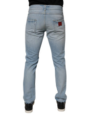 Dolce & Gabbana Light Blue Tattered Logo Skinny Denim Jeans -   -  Dolce & Gabbana.
