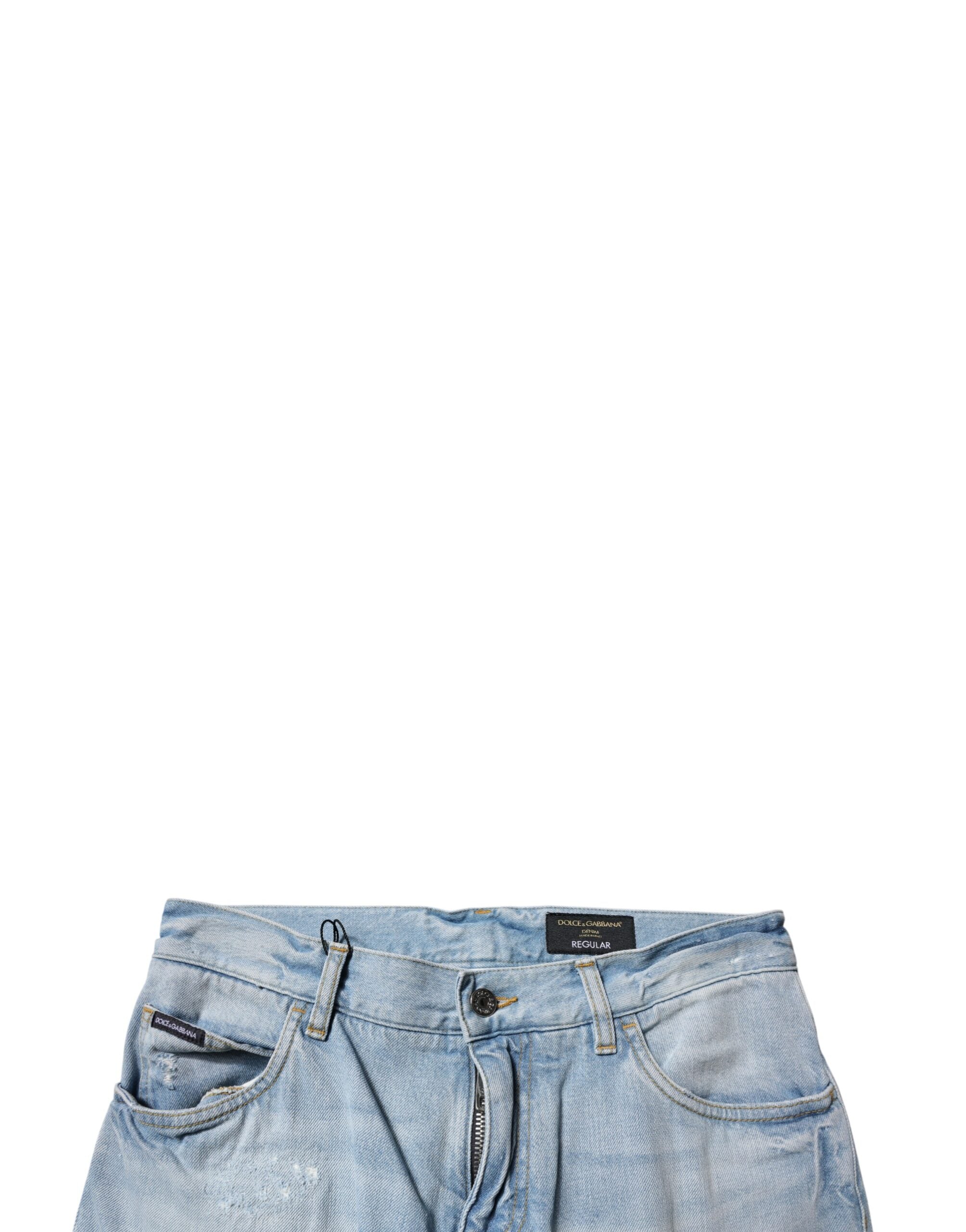 Dolce & Gabbana Light Blue Tattered Logo Skinny Denim Jeans -   -  Dolce & Gabbana.