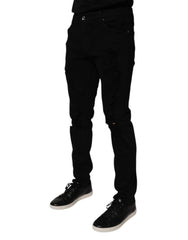 Dolce & Gabbana Black Tattered Cotton Skinny Men Denim Jeans -   -  Dolce & Gabbana.