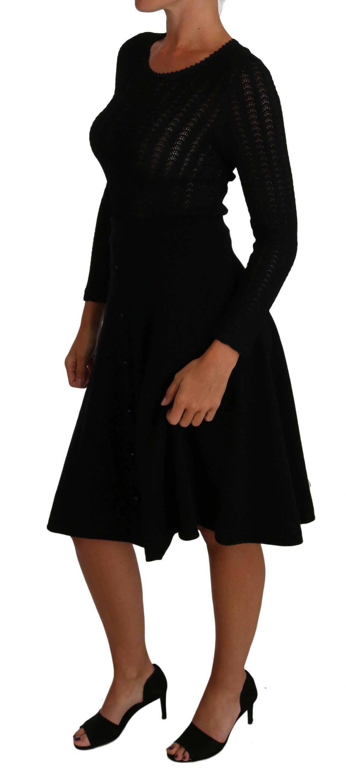 Dolce & Gabbana Black Knitted Wool Sheath Long Sleeves Dress -   -  Dolce & Gabbana.