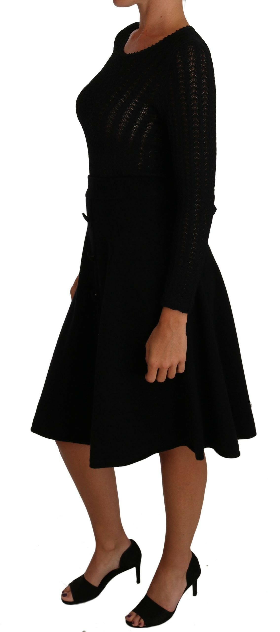 Dolce & Gabbana Black Knitted Wool Sheath Long Sleeves Dress -   -  Dolce & Gabbana.