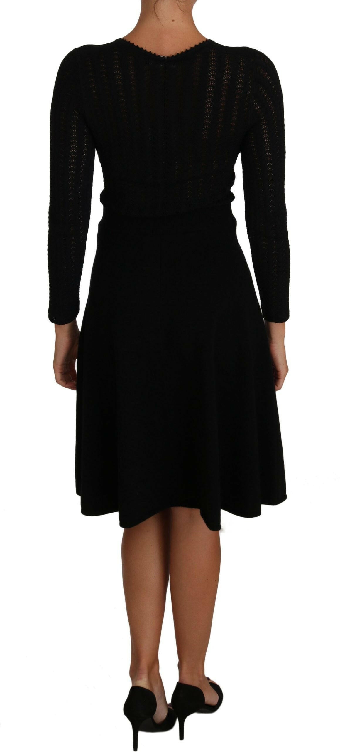 Dolce & Gabbana Black Knitted Wool Sheath Long Sleeves Dress -   -  Dolce & Gabbana.
