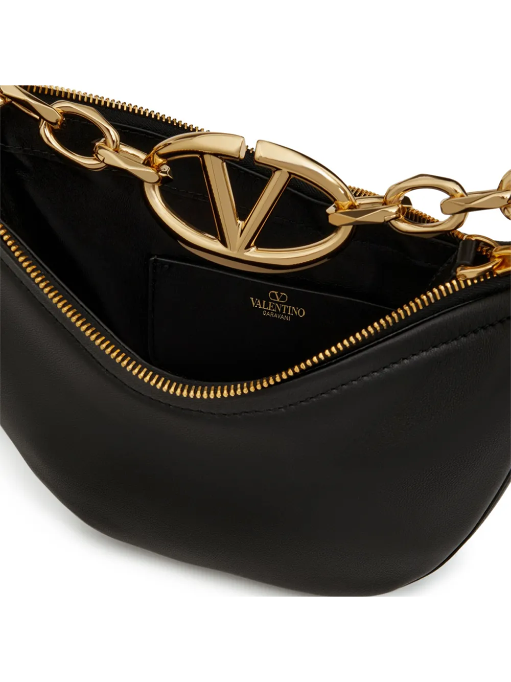 Valentino Garavani Black Leather Mini Hobo Vlogo Shoulder Bag -  Luxury Shoulder Bag for Women -  Valentino Garavani.