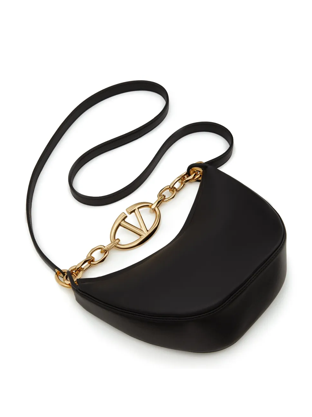 Valentino Garavani Black Leather Mini Hobo Vlogo Shoulder Bag -  Luxury Shoulder Bag for Women -  Valentino Garavani.