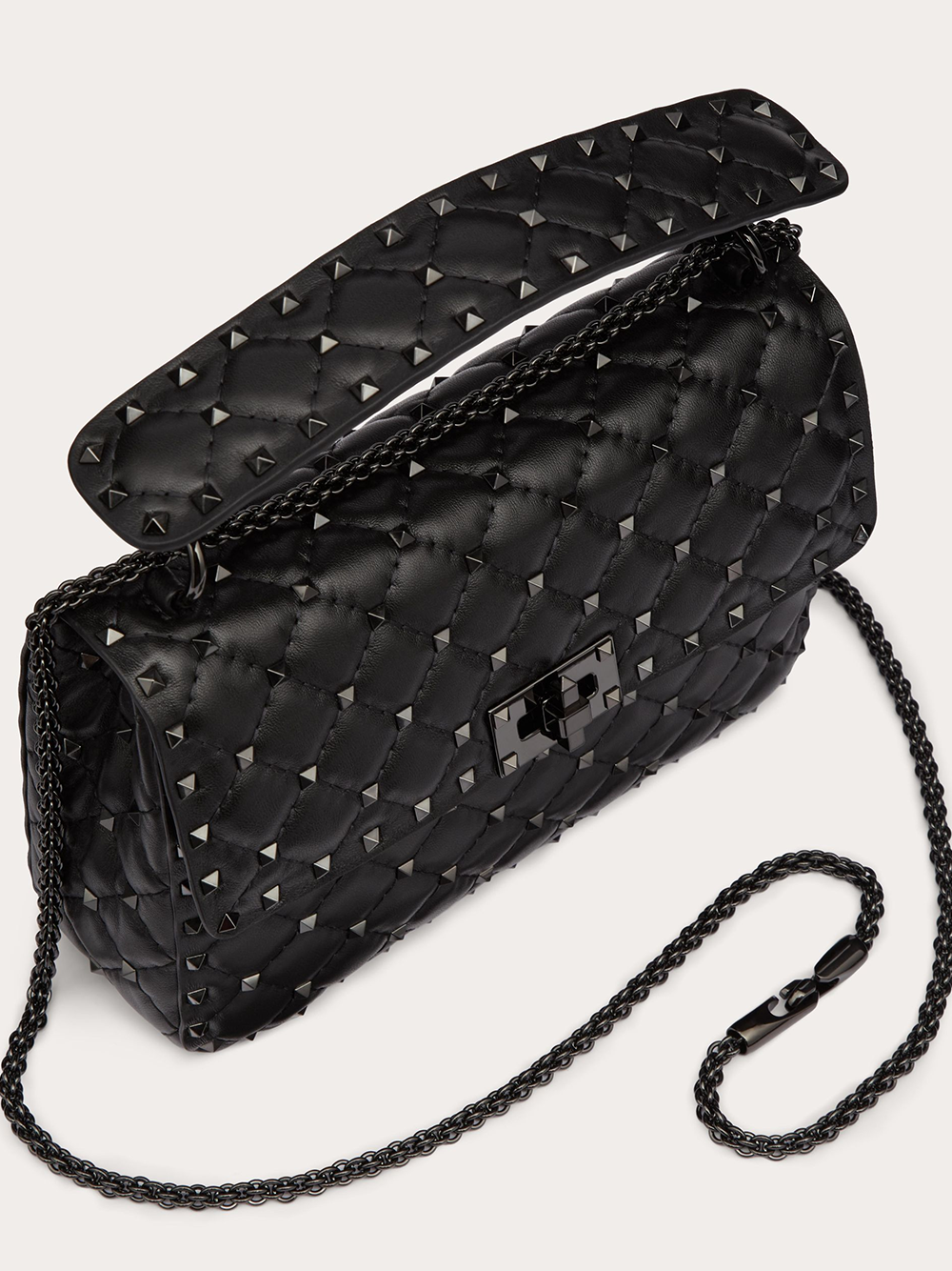 Valentino Garavani Black Nappa Leather Medium Rockstudt Spike Bag -   -  Valentino Garavani.