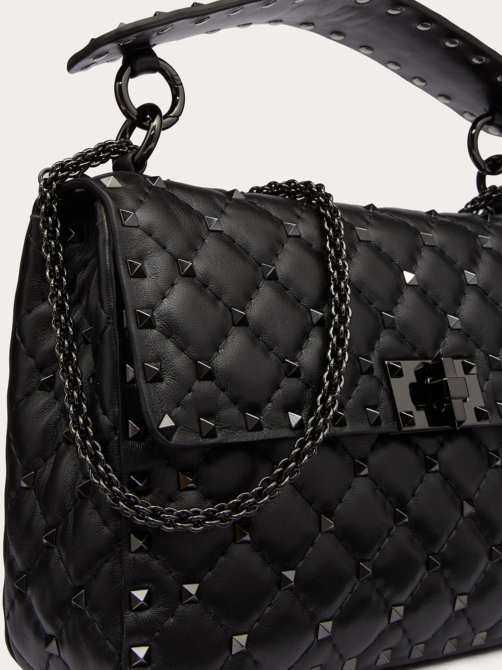 Valentino Garavani Black Nappa Leather Medium Rockstudt Spike Bag -   -  Valentino Garavani.