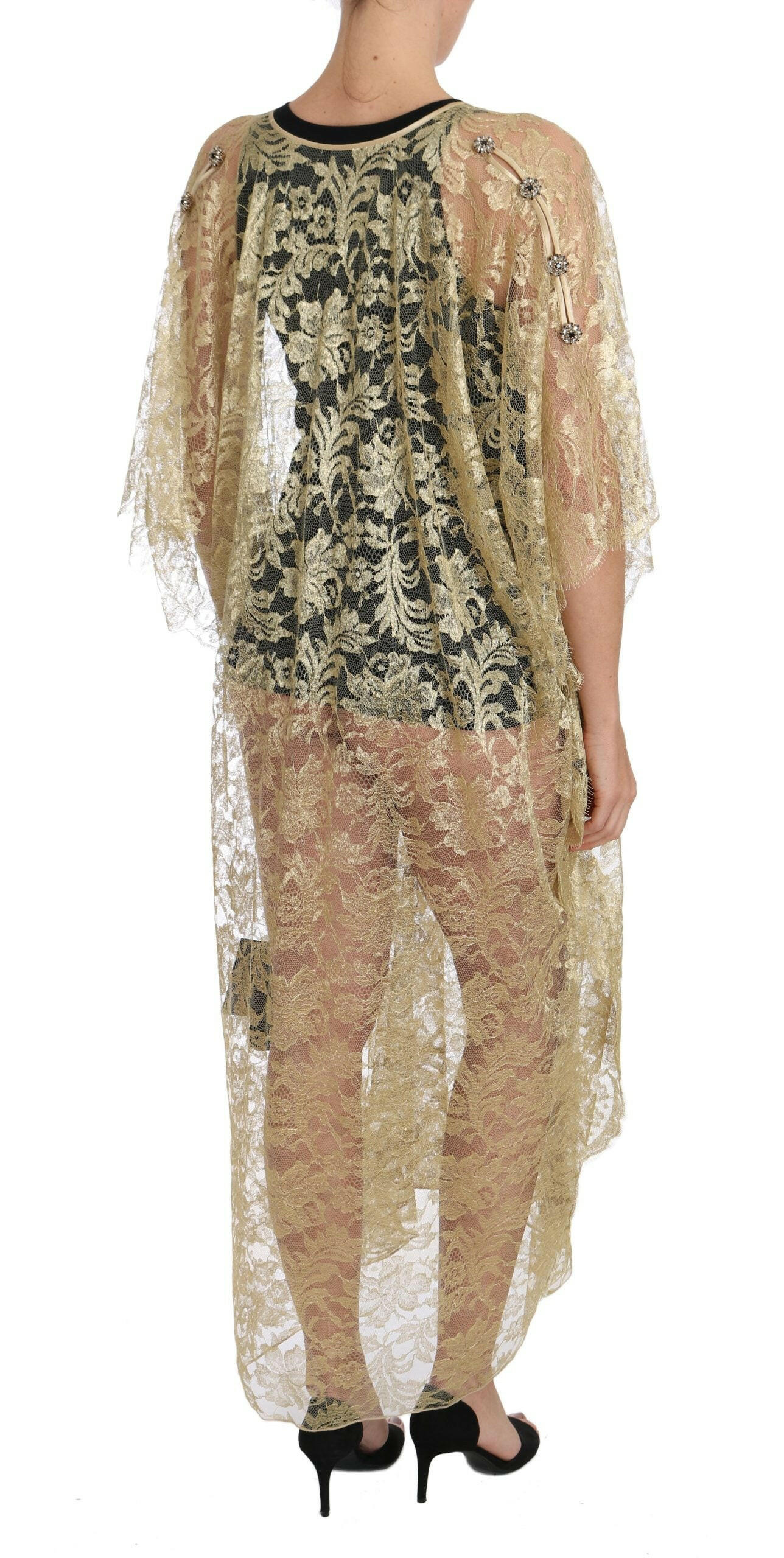 Dolce & Gabbana Gold Floral Lace Crystal Gown Cape Dress -   -  Dolce & Gabbana.