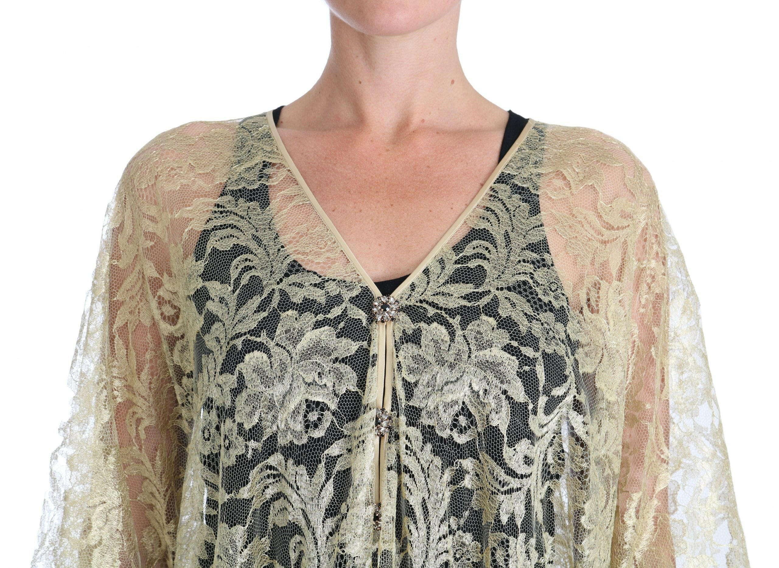 Dolce & Gabbana Gold Floral Lace Crystal Gown Cape Dress -   -  Dolce & Gabbana.