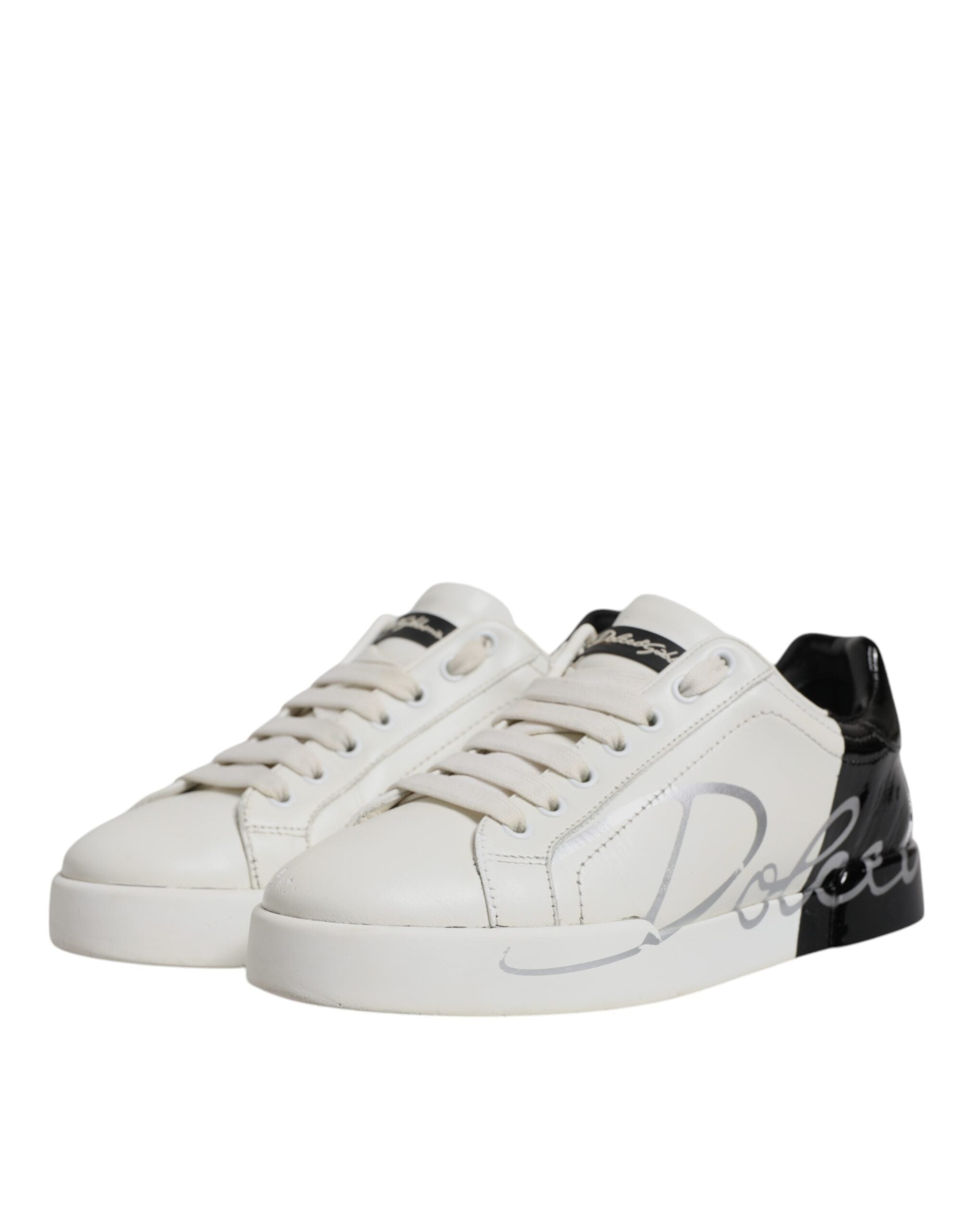 Dolce & Gabbana White Black Logo Portofino Men Sneaker Shoes -   -  Dolce & Gabbana.