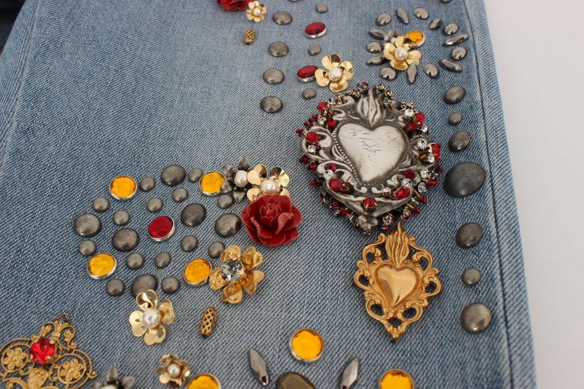 Dolce & Gabbana Crystal Roses Heart Embellished Jeans -   -  Dolce & Gabbana.
