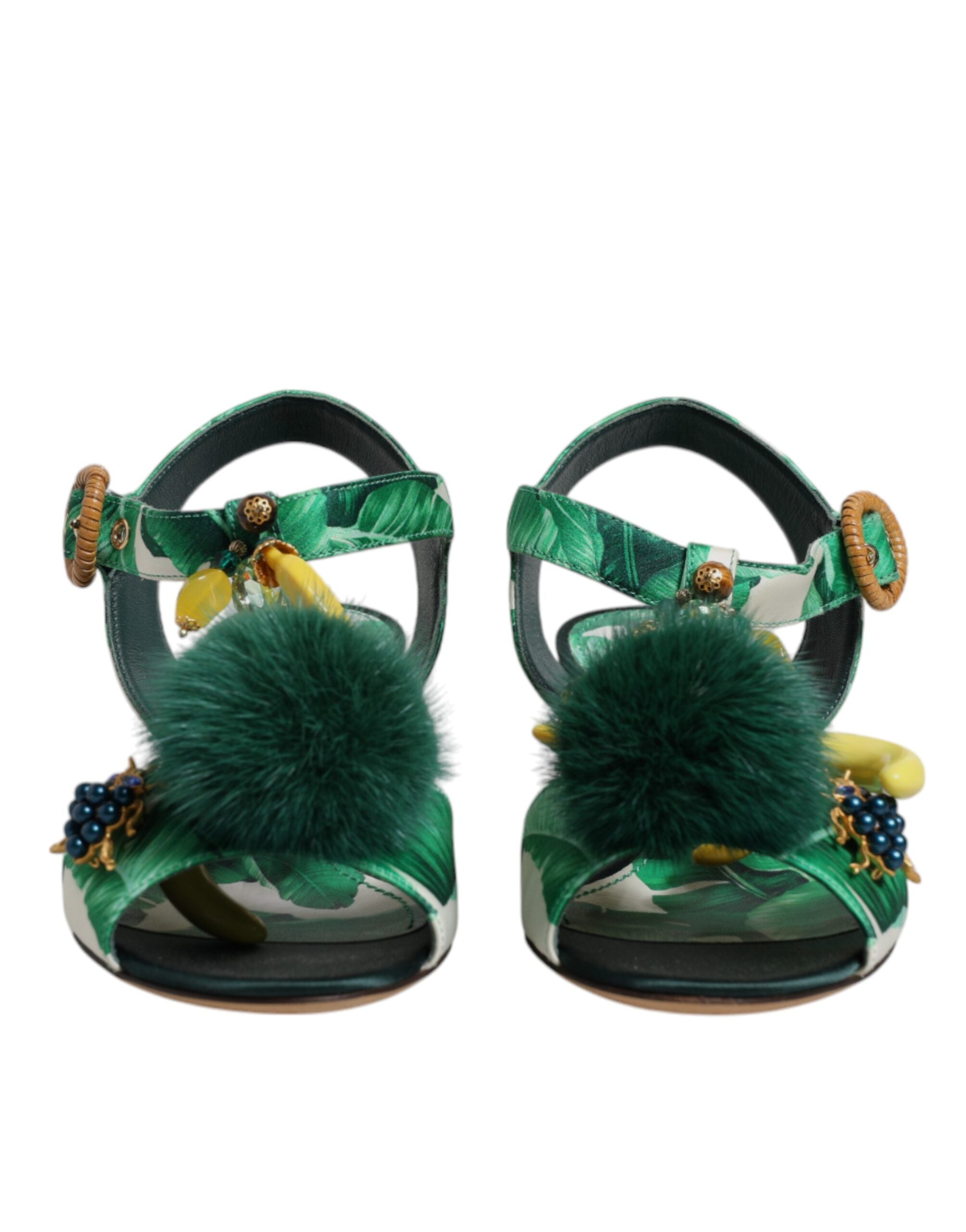 Dolce & Gabbana Green Crystal Fur Embellished Sandals Shoes -   -  Dolce & Gabbana.