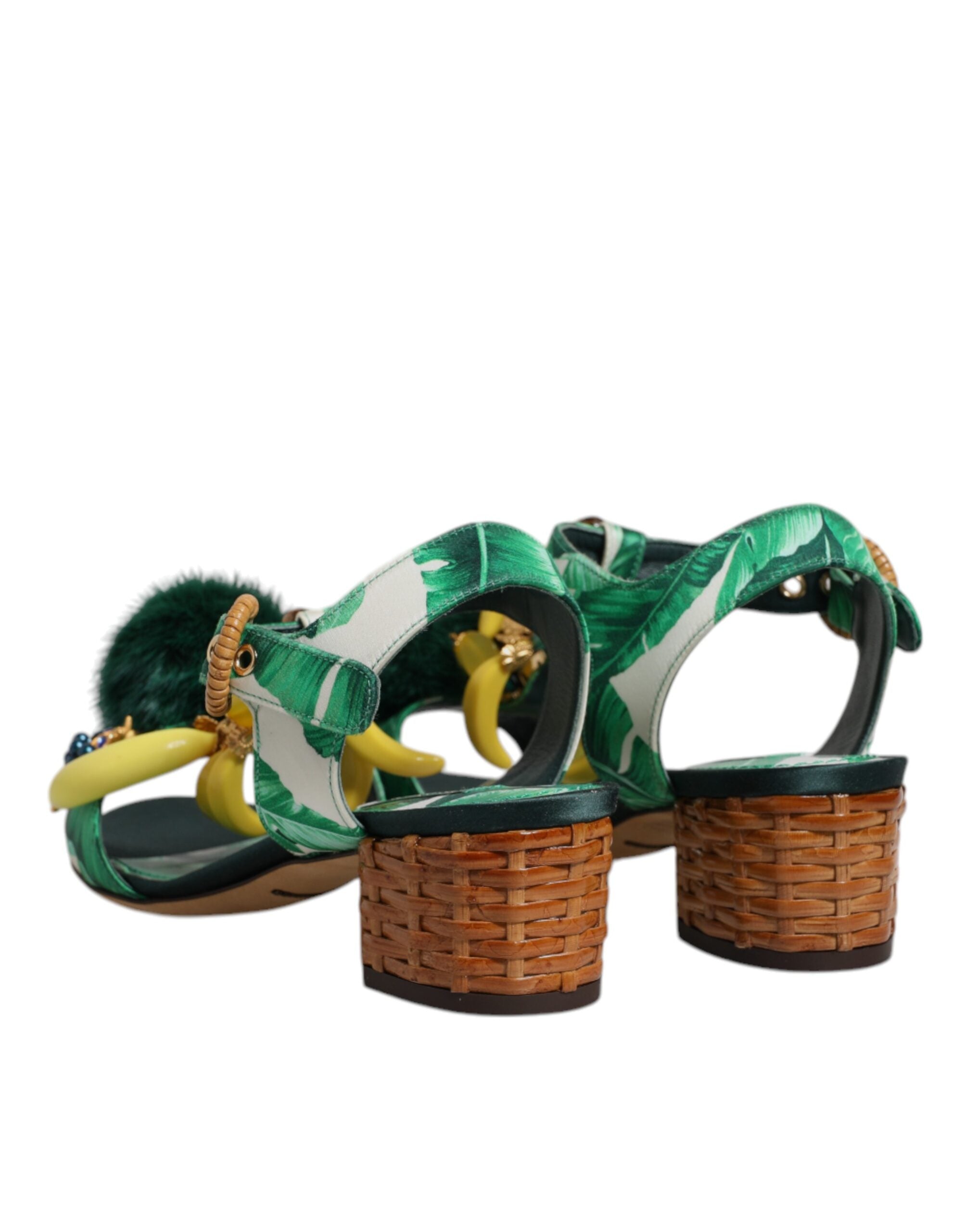 Dolce & Gabbana Green Crystal Fur Embellished Sandals Shoes -   -  Dolce & Gabbana.