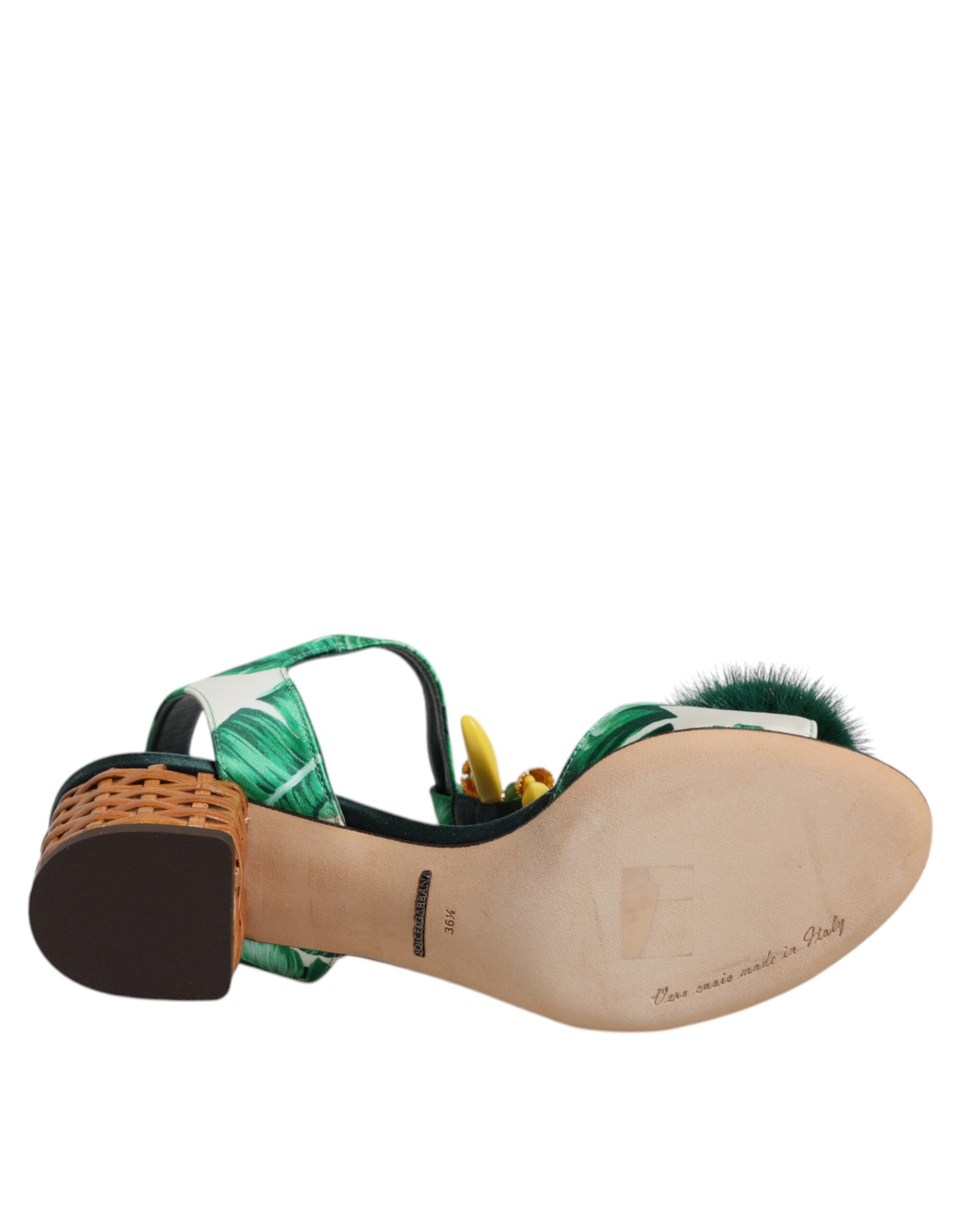 Dolce & Gabbana Green Crystal Fur Embellished Sandals Shoes -   -  Dolce & Gabbana.