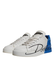 Dolce & Gabbana White Blue Logo Portofino Sneakers Shoes -   -  Dolce & Gabbana.