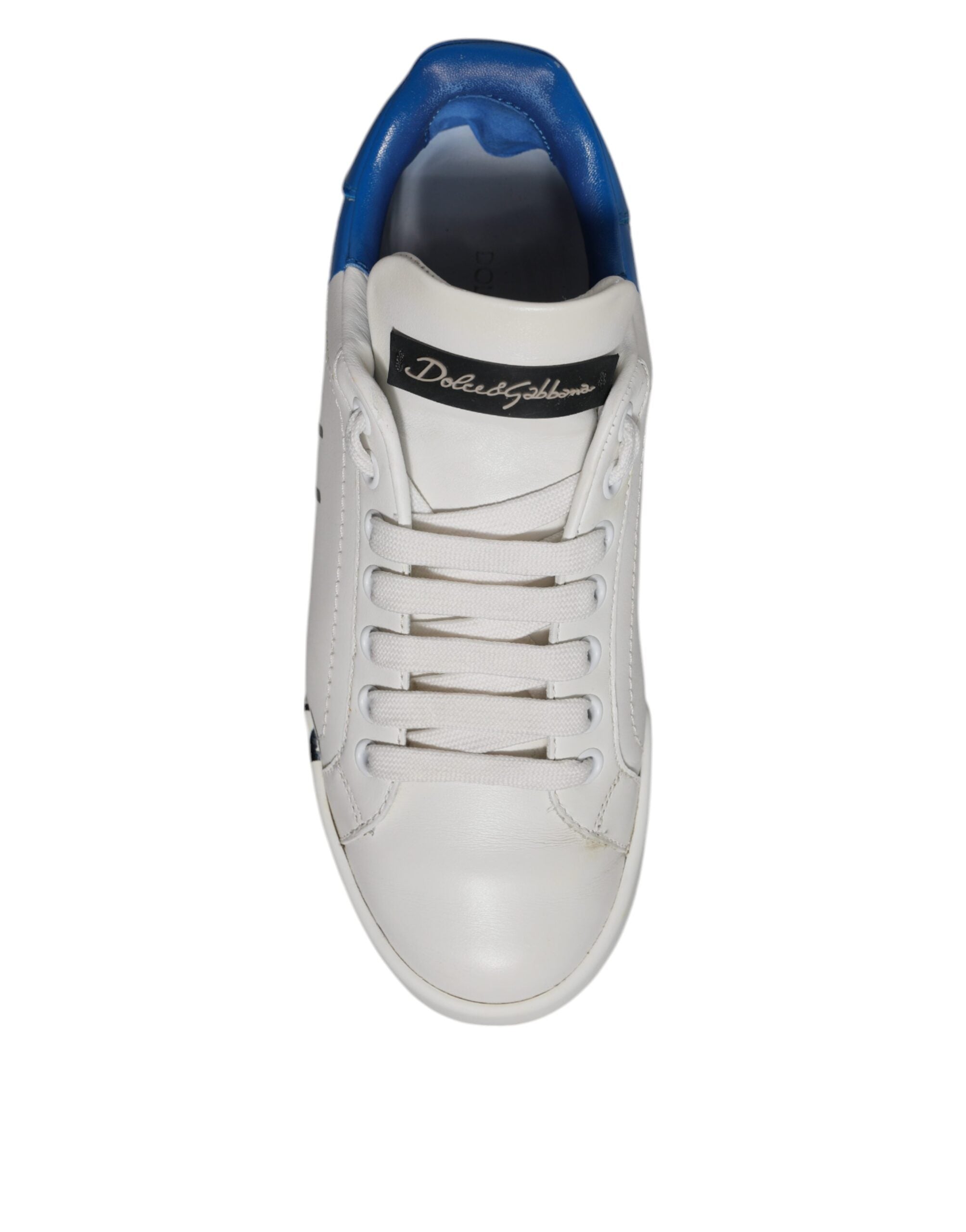 Dolce & Gabbana White Blue Logo Portofino Sneakers Shoes -   -  Dolce & Gabbana.