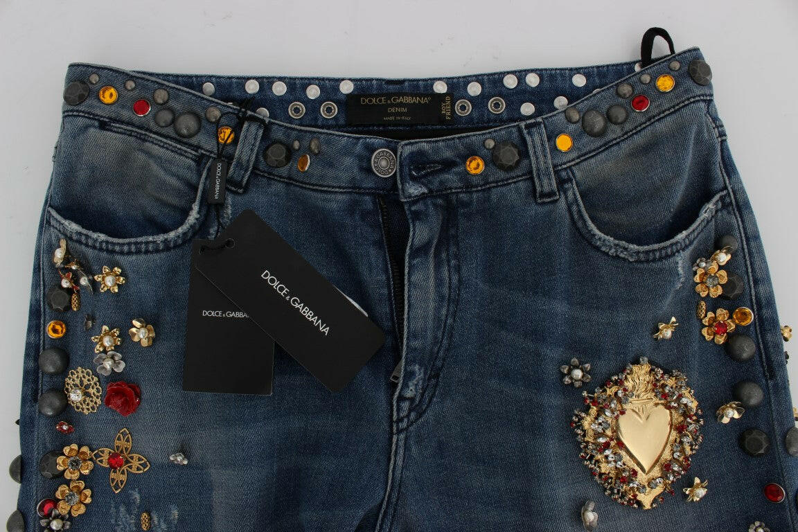 Dolce & Gabbana Crystal Roses Heart Embellished Jeans -   -  Dolce & Gabbana.