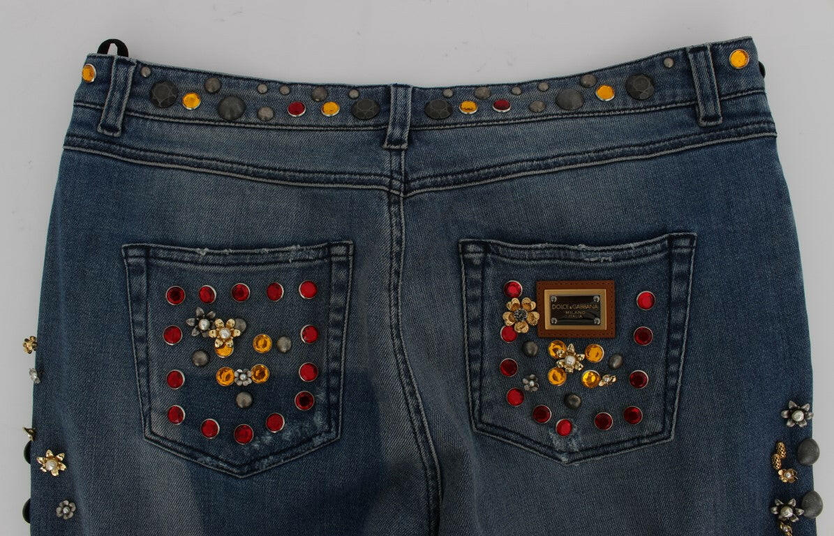 Dolce & Gabbana Crystal Roses Heart Embellished Jeans -   -  Dolce & Gabbana.