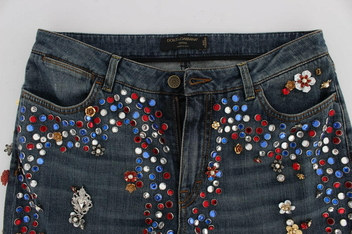 Dolce & Gabbana Crystal Roses Heart Embellished Jeans -   -  Dolce & Gabbana.