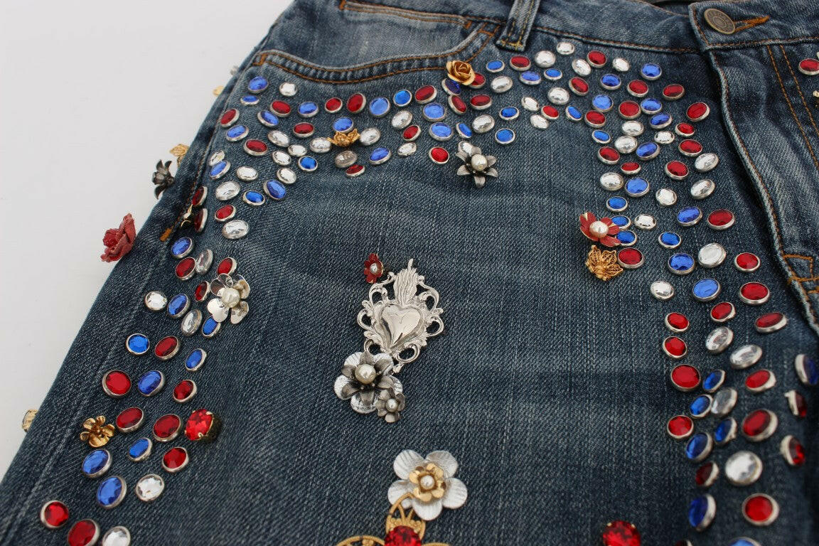 Dolce & Gabbana Crystal Roses Heart Embellished Jeans -   -  Dolce & Gabbana.