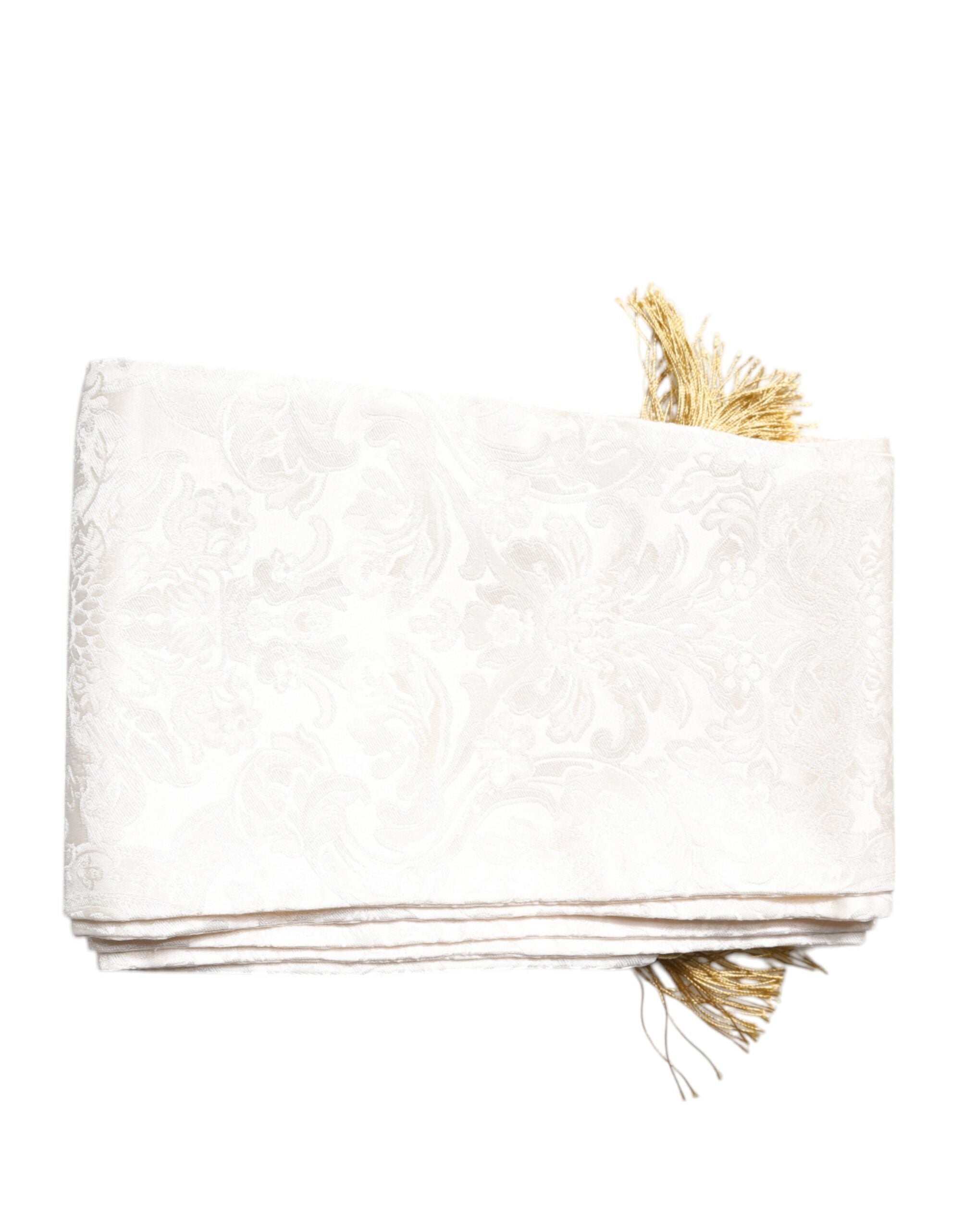 Dolce & Gabbana White Floral Jacquard Skinny Fringes Scarf -   -  Dolce & Gabbana.