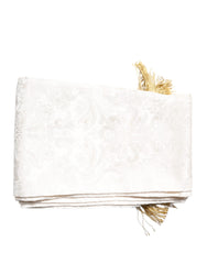 Dolce & Gabbana White Floral Jacquard Skinny Fringes Scarf -   -  Dolce & Gabbana.