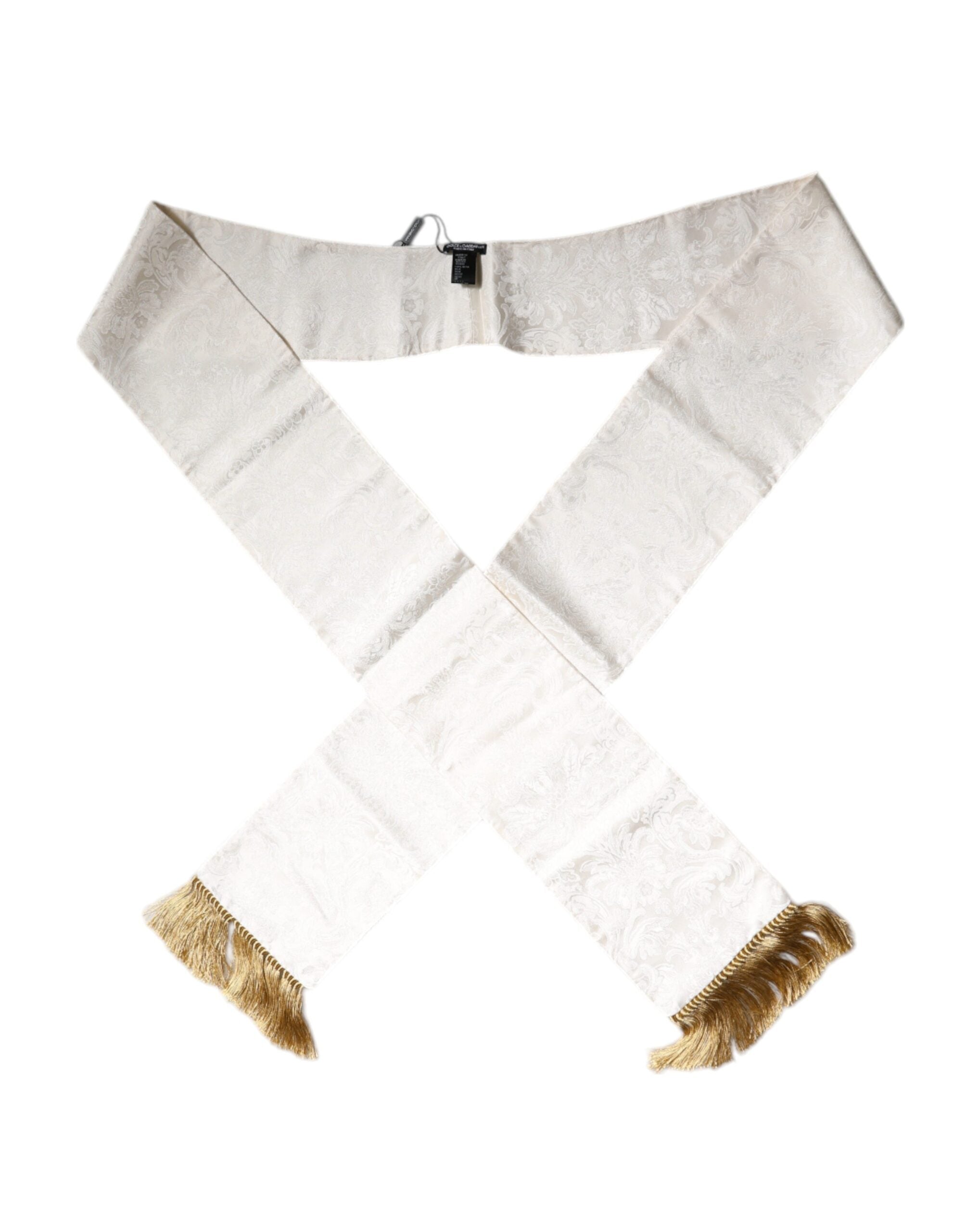 Dolce & Gabbana White Floral Jacquard Skinny Fringes Scarf -   -  Dolce & Gabbana.