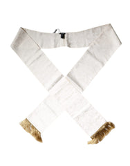 Dolce & Gabbana White Floral Jacquard Skinny Fringes Scarf -   -  Dolce & Gabbana.