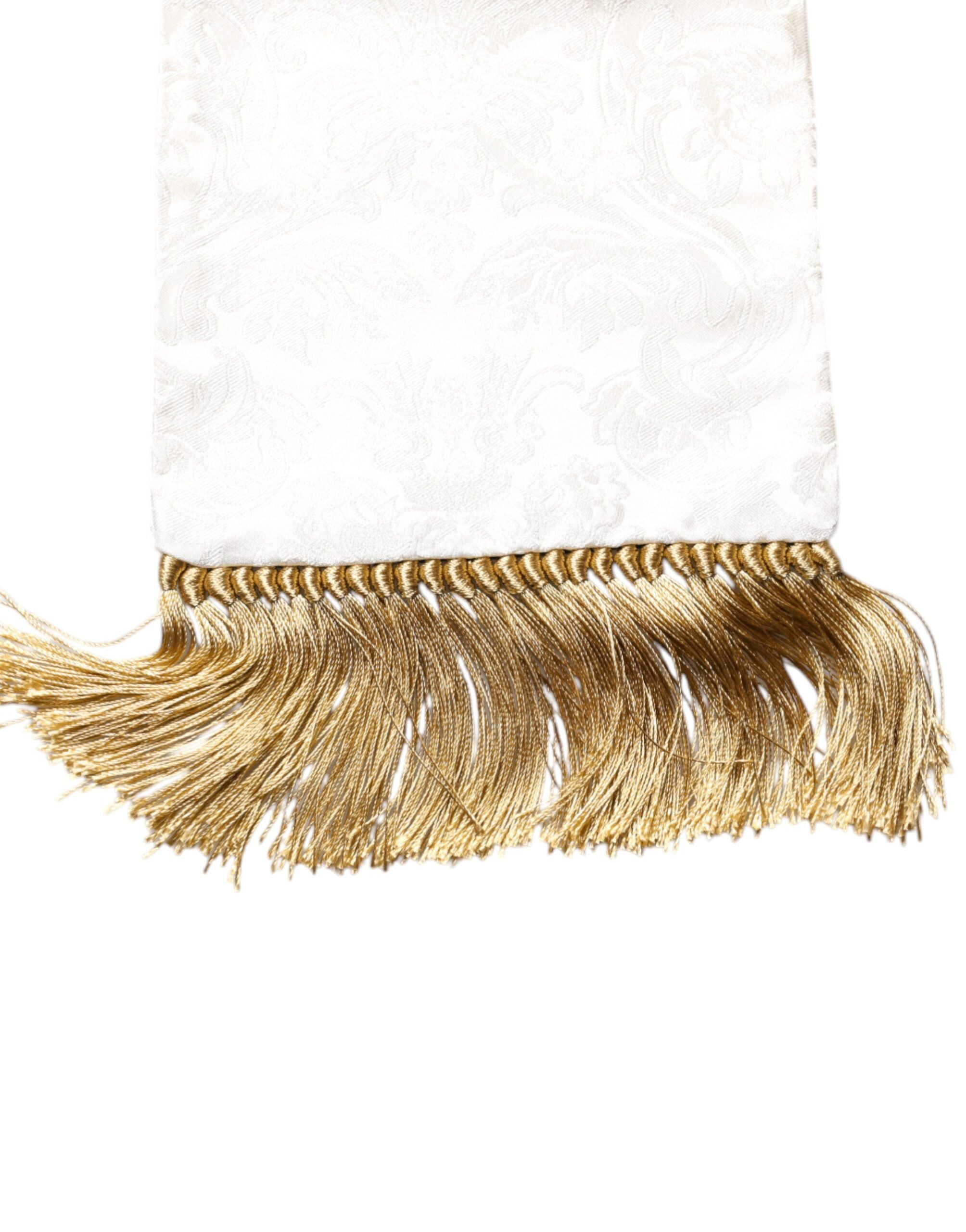 Dolce & Gabbana White Floral Jacquard Skinny Fringes Scarf -   -  Dolce & Gabbana.