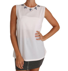 Dolce & Gabbana White Silk Crystal Embellished Fly T-shirt -   -  Dolce & Gabbana.