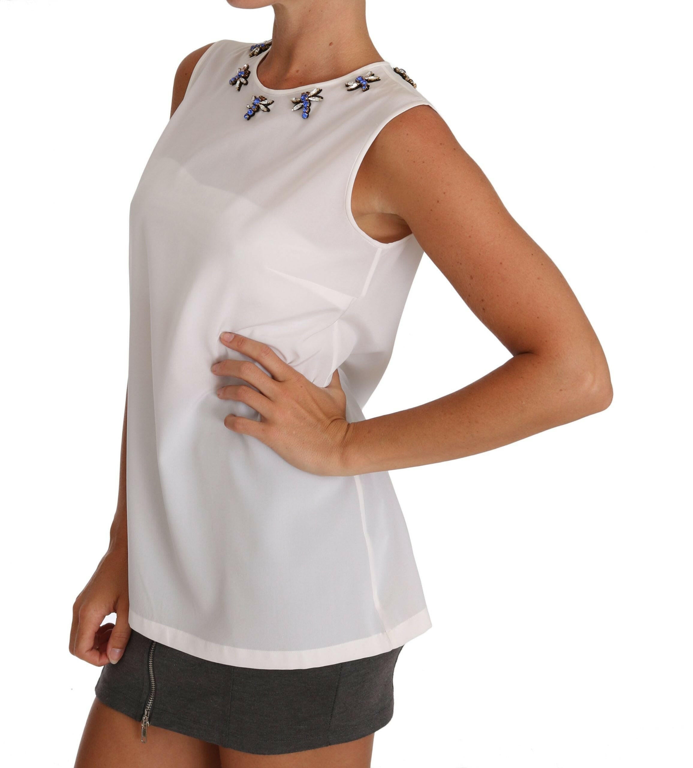 Dolce & Gabbana White Silk Crystal Embellished Fly T-shirt -   -  Dolce & Gabbana.