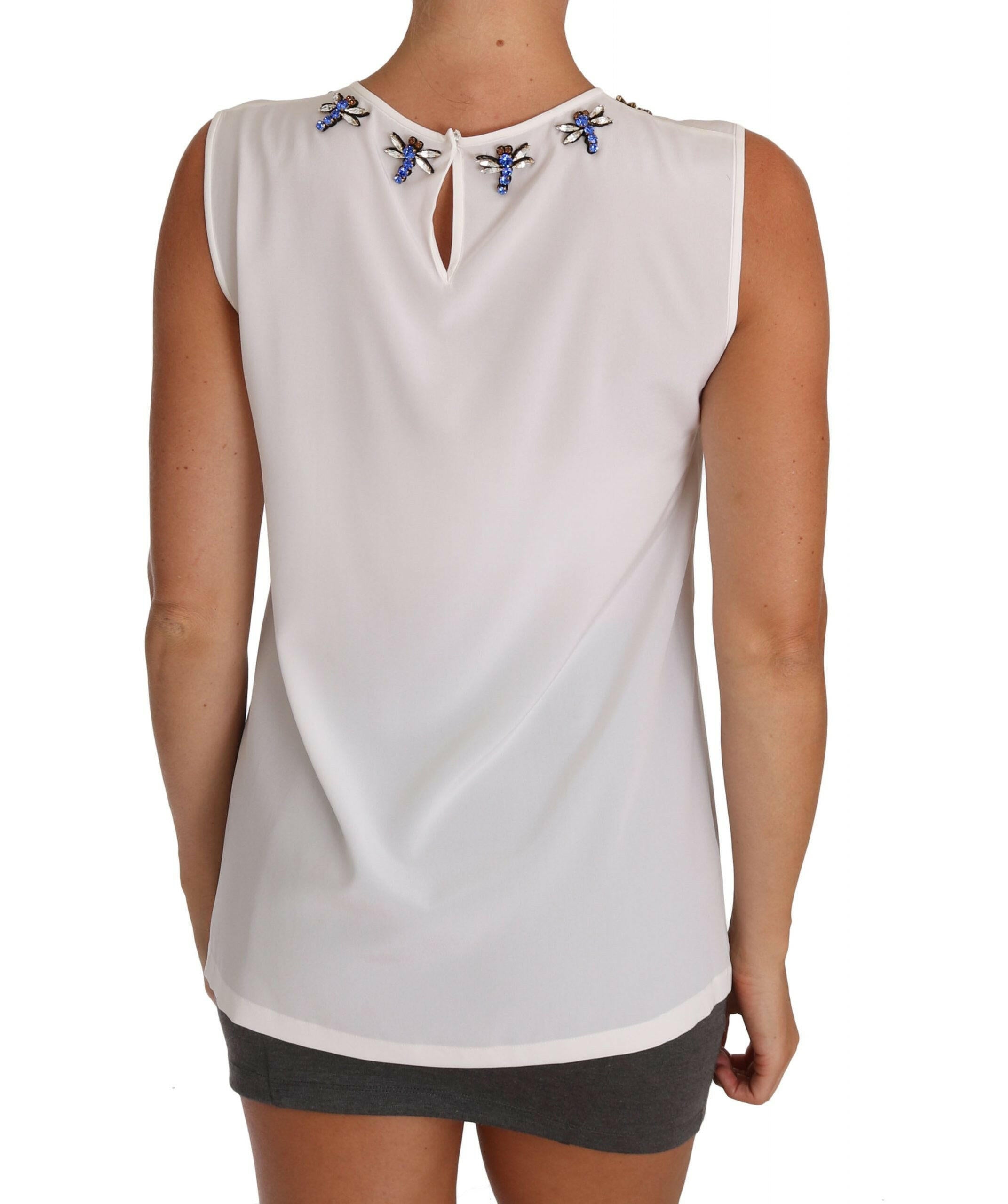 Dolce & Gabbana White Silk Crystal Embellished Fly T-shirt -   -  Dolce & Gabbana.
