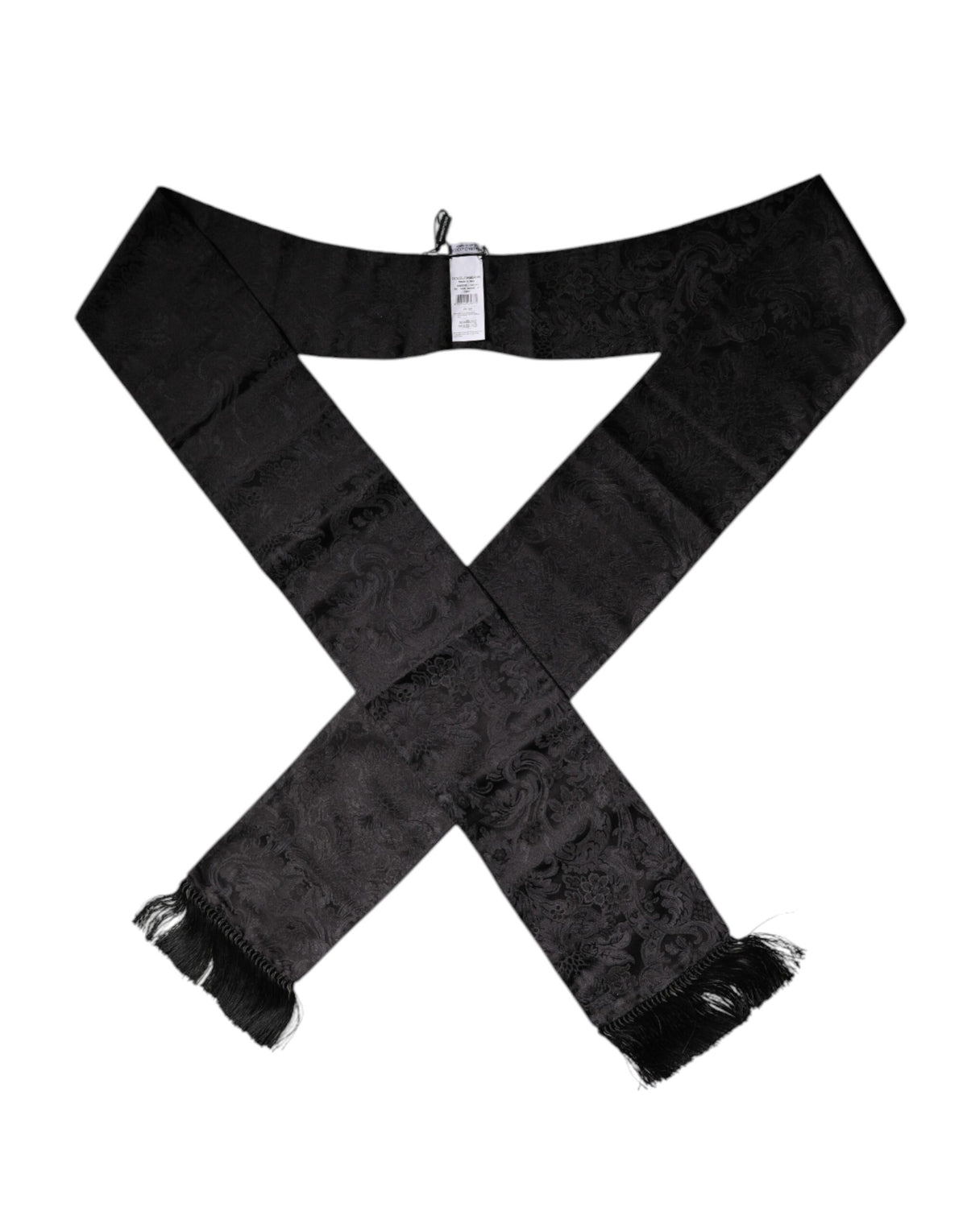 Dolce & Gabbana Black Floral Jacquard Skinny Fringes Scarf -   -  Dolce & Gabbana.