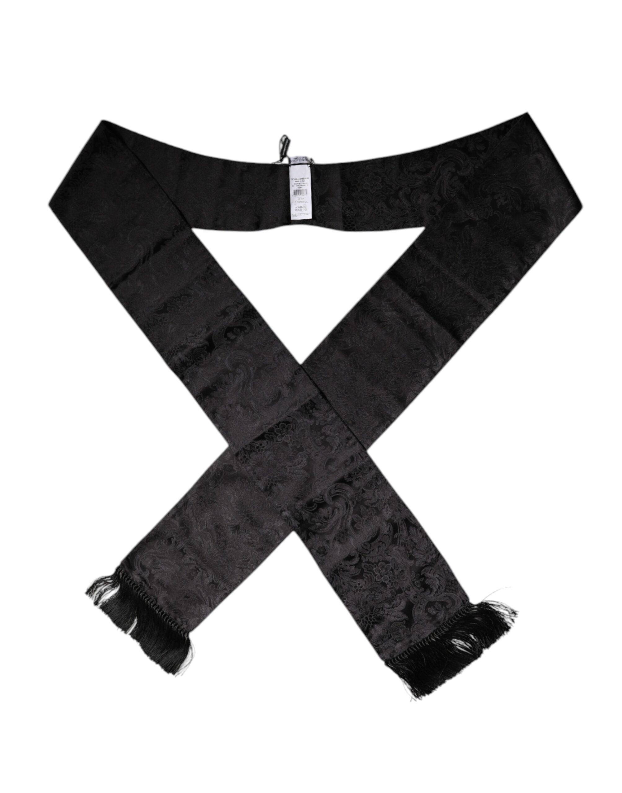 Dolce & Gabbana Black Floral Jacquard Skinny Fringes Scarf -   -  Dolce & Gabbana.