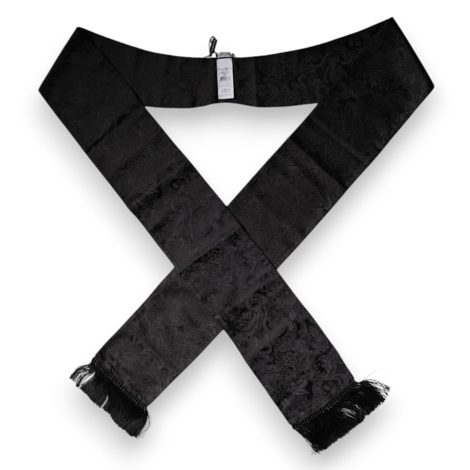 Dolce & Gabbana Black Floral Jacquard Skinny Fringes Scarf -   -  Dolce & Gabbana.