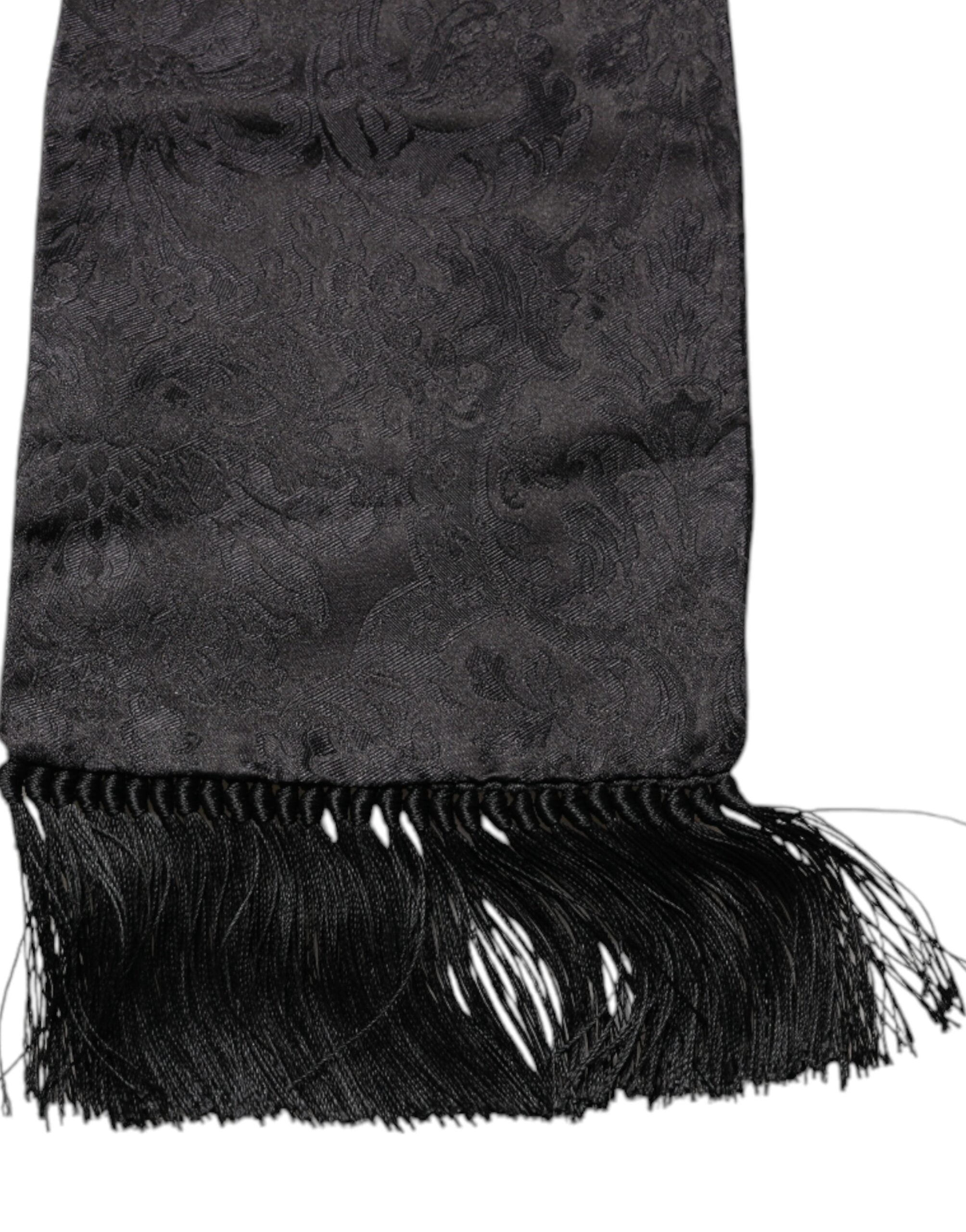Dolce & Gabbana Black Floral Jacquard Skinny Fringes Scarf -   -  Dolce & Gabbana.