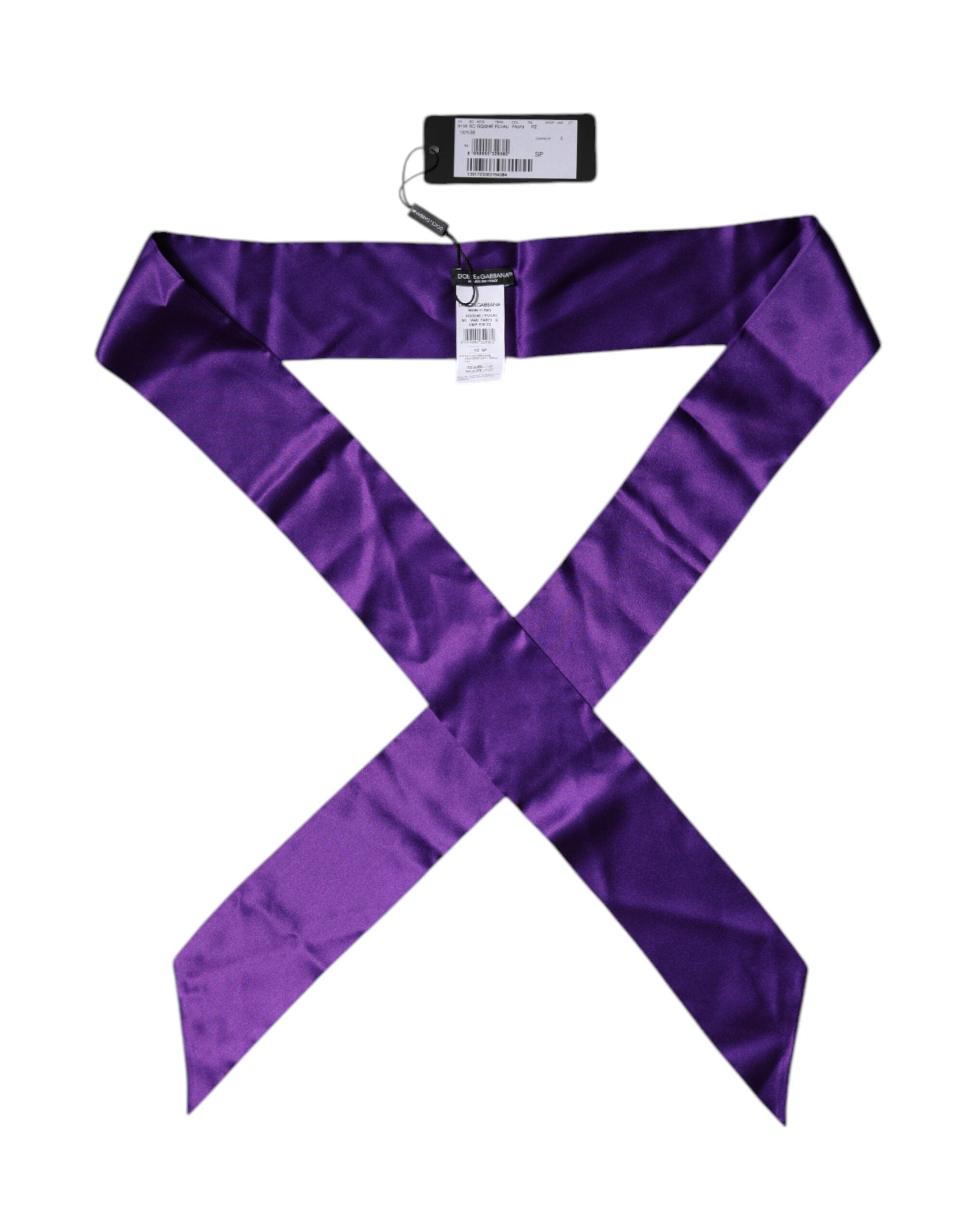 Dolce & Gabbana Purple Satin Silk Skinny Neck Foulard Scarf -   -  Dolce & Gabbana.
