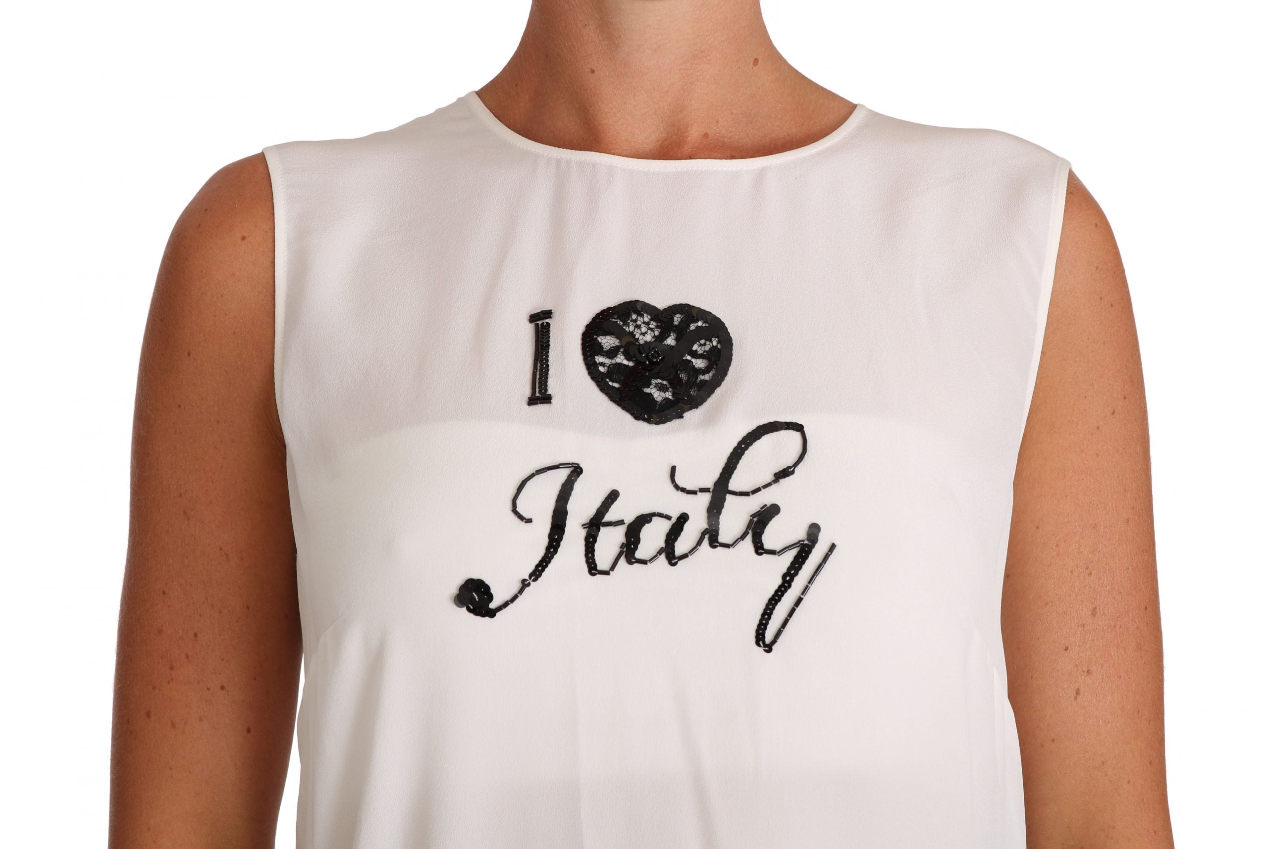 Dolce & Gabbana White Silk I LOVE ITALY Cami T-shirt -   -  Dolce & Gabbana.