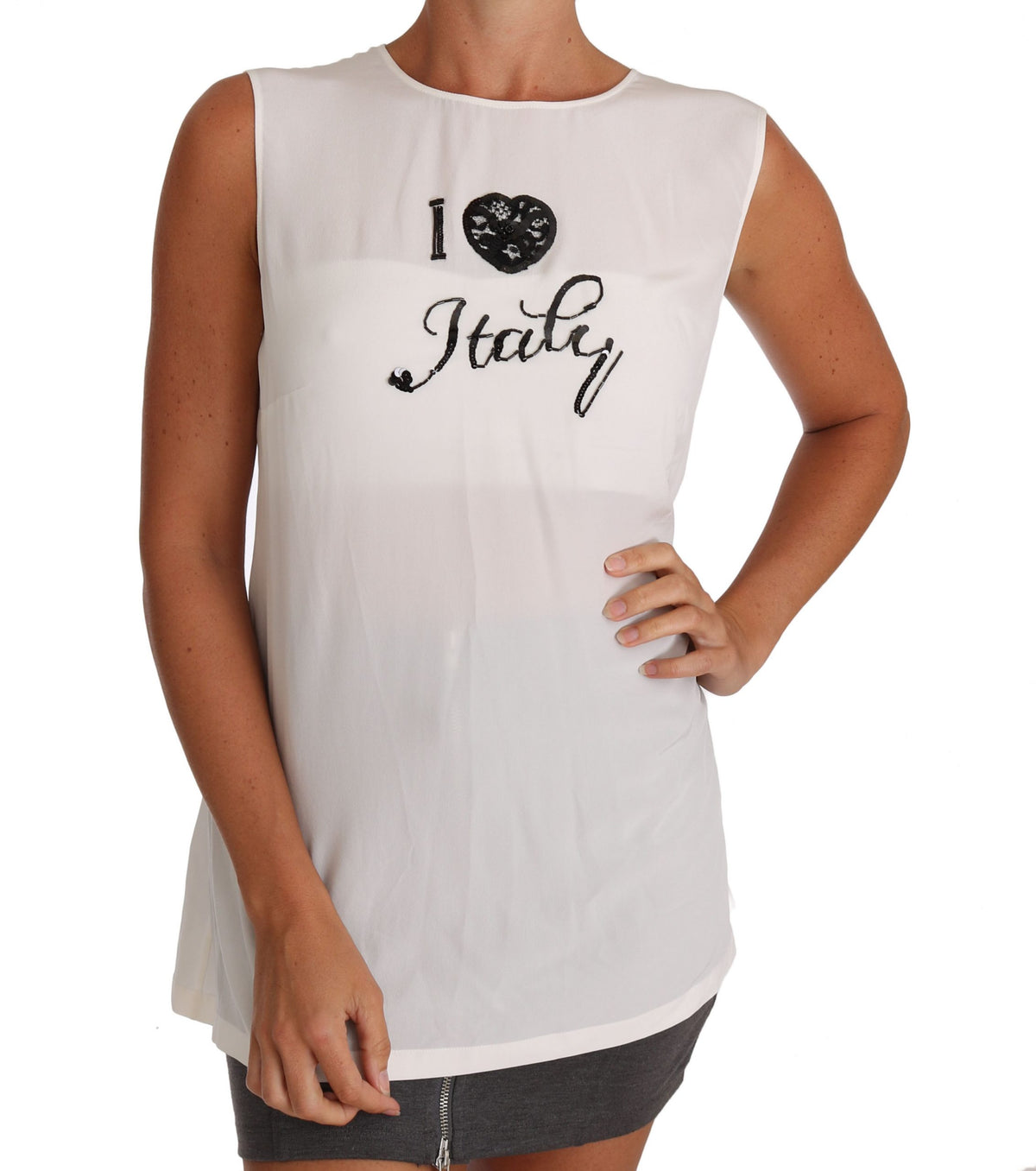 Dolce & Gabbana White Silk I LOVE ITALY Cami T-shirt -   -  Dolce & Gabbana.