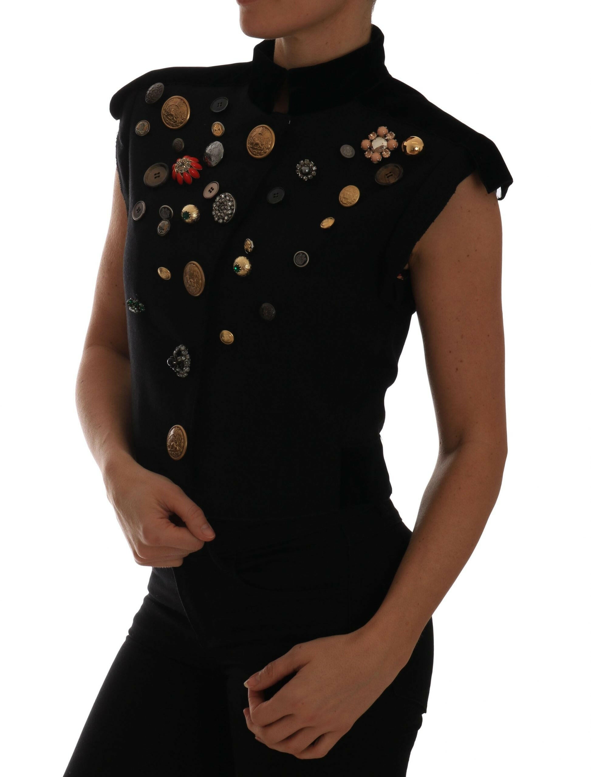 Dolce & Gabbana Black Embellished Floral Military Jacket Vest -   -  Dolce & Gabbana.