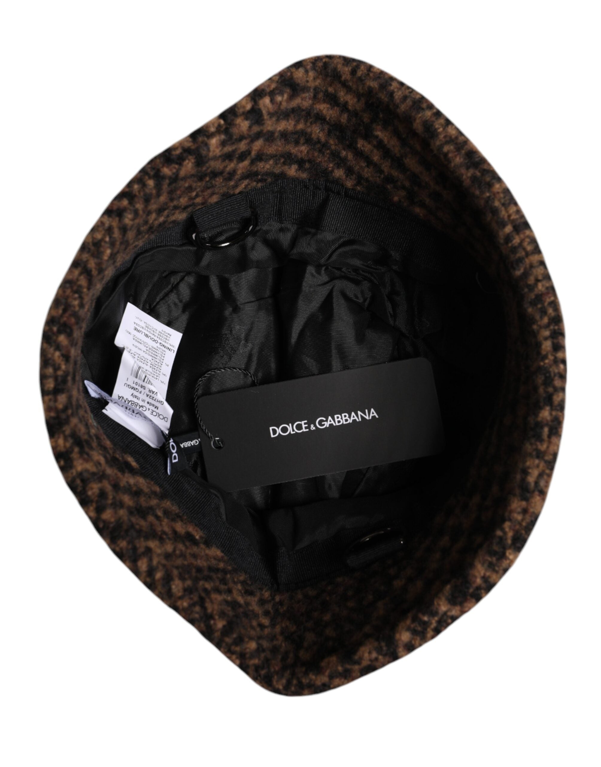 Dolce & Gabbana Brown Houndstooth Wool Woven Bucket Hat -   -  Dolce & Gabbana.