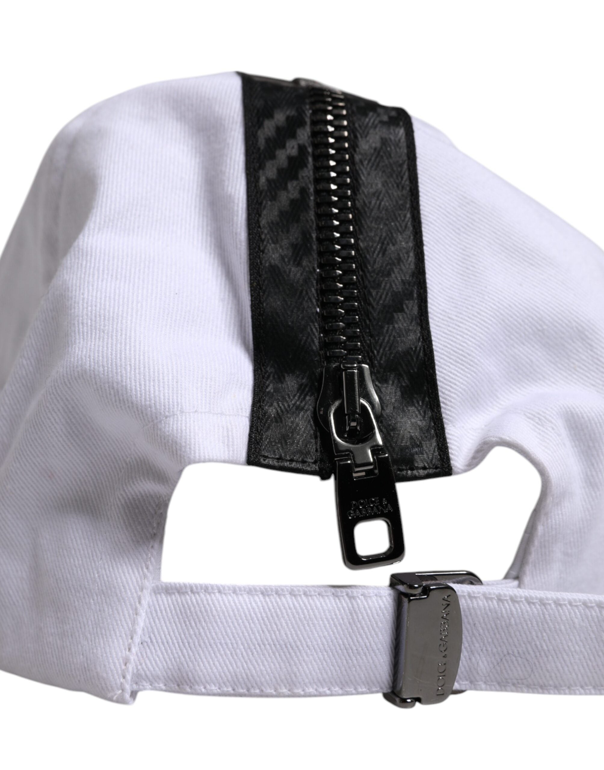 Dolce & Gabbana White Black Cotton Zip Baseball Cap -   -  Dolce & Gabbana.