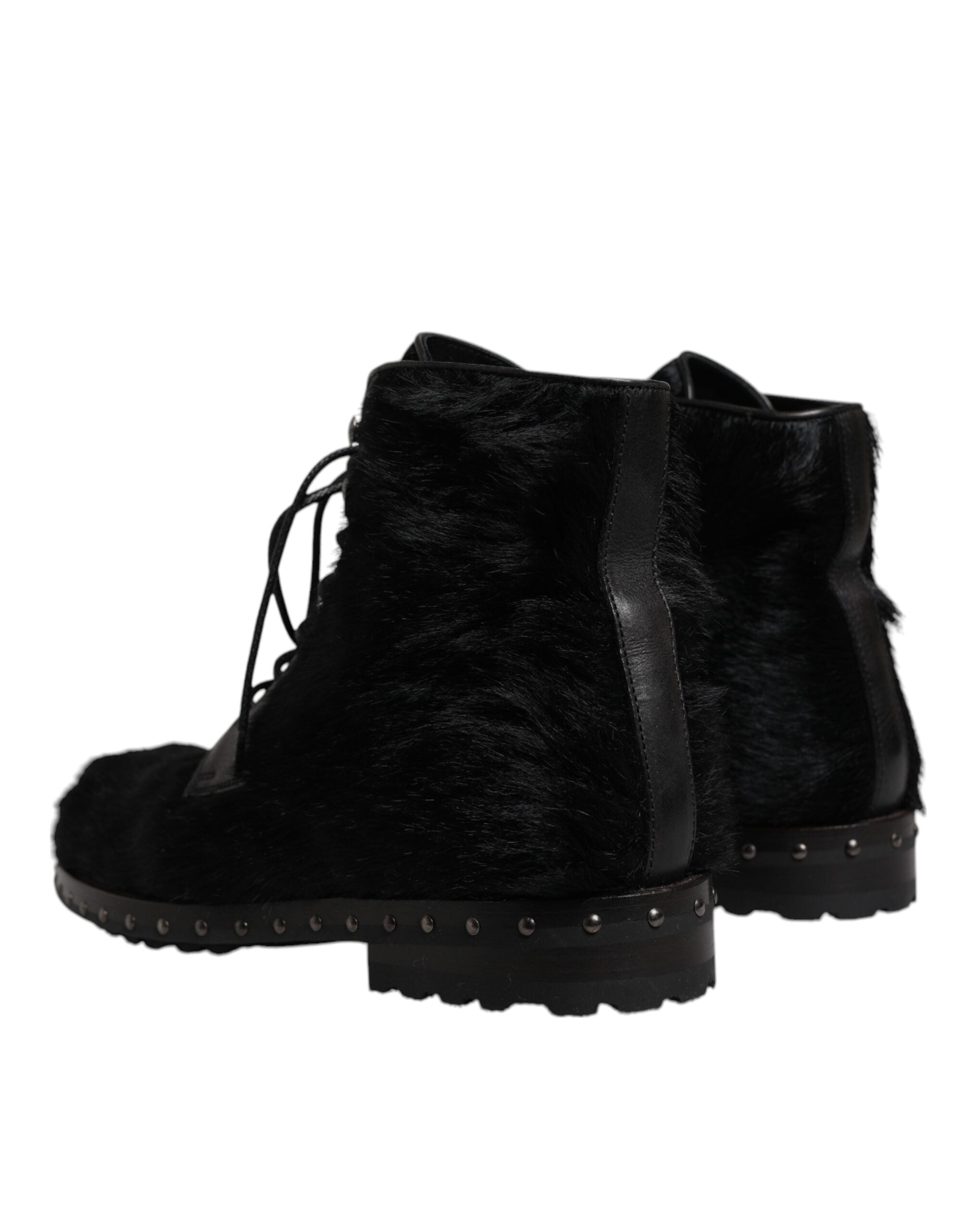 Dolce & Gabbana Black Pony Style Leather Mid Calf Boots Shoes -   -  Dolce & Gabbana.