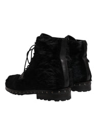 Dolce & Gabbana Black Pony Style Leather Mid Calf Boots Shoes -   -  Dolce & Gabbana.