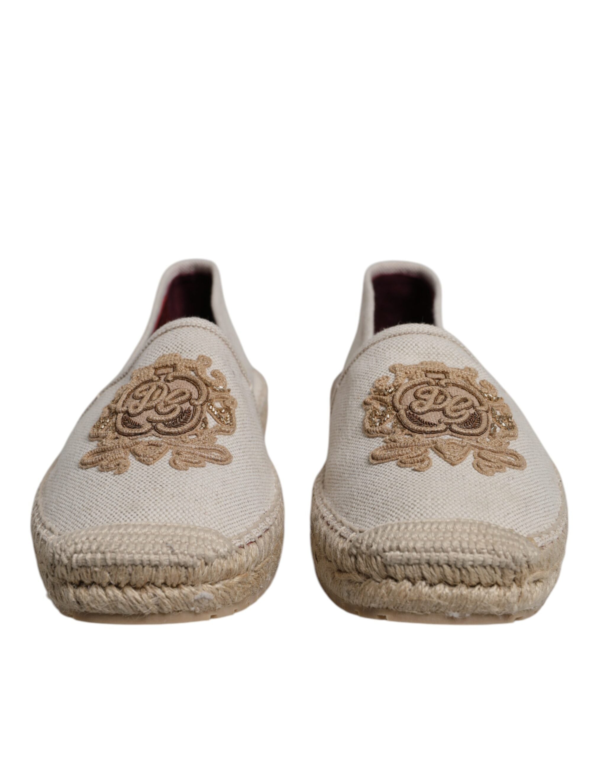 Dolce & Gabbana Beige Canvas Embroidered Slip On Espadrilles Shoes -   -  Dolce & Gabbana.